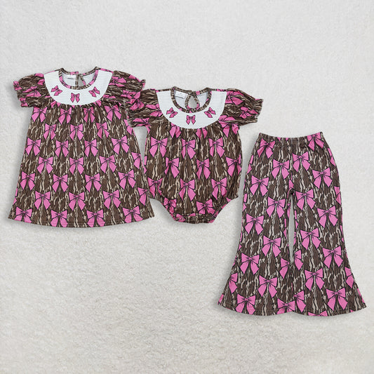 Sibling Baby Girls Kids Embroidery Bows Southern Camo Smocked Dress Romper Pants RTS