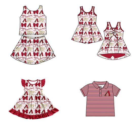 ( Moq 5 each style ) Baby Boy Girl Toddler A Team Red Bows Sibling Shirt Dress Set 6.21