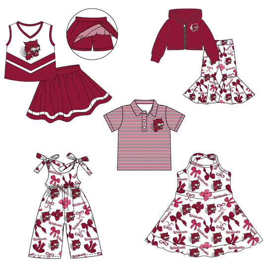 ( Moq 5 each style ) Baby Boy Girl Cat Team Cheer Sibling Shirt Bows Jumpsuit Dress Set 7.29