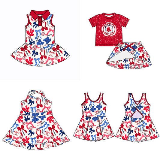 ( Moq 5 each style ) Baby Girl Team Red Blue Bows Sibling Dress Set 5.16