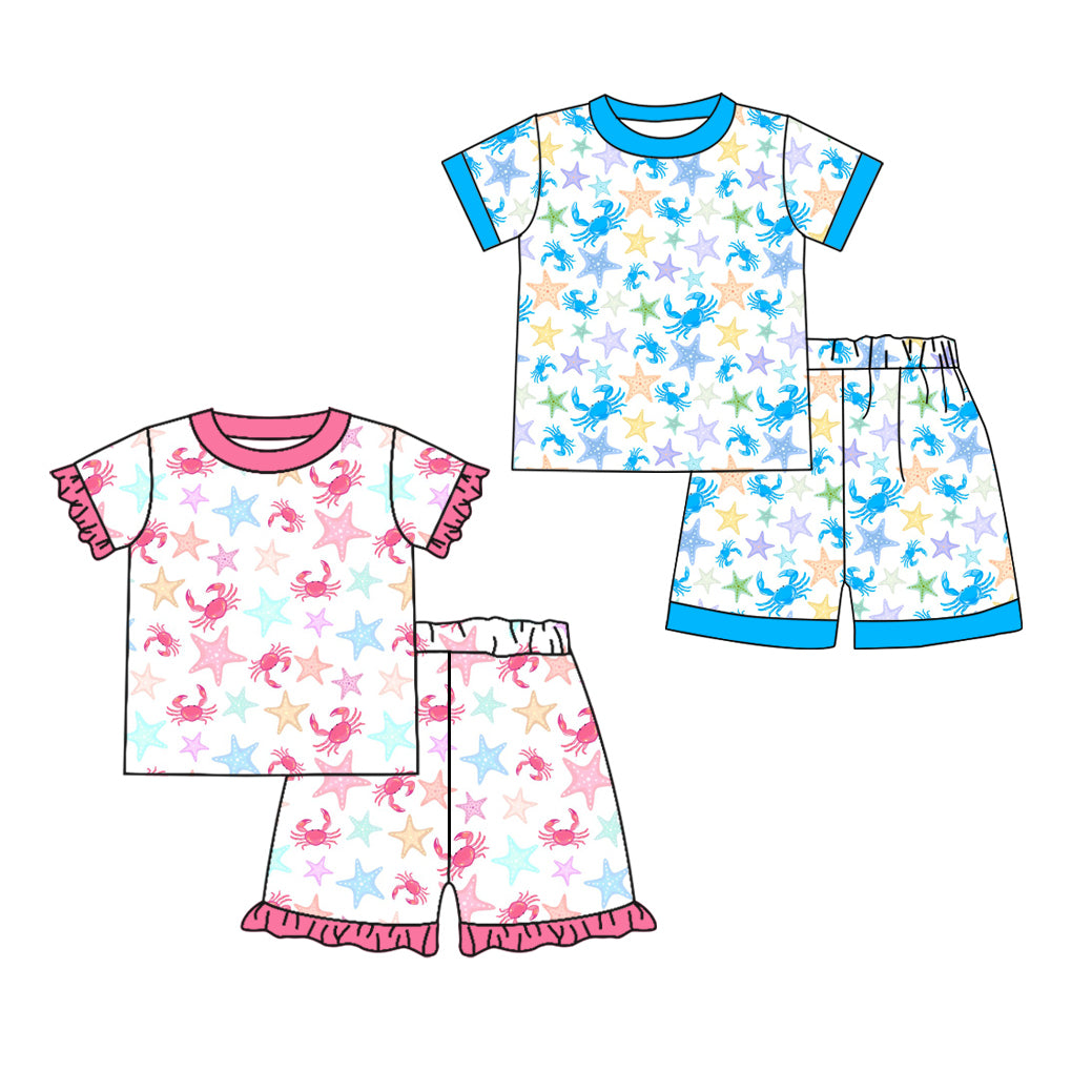 Baby Boy Girl Short Sleeves Crabs Stars Sibling Clothes Set ( Moq 5 Each Design ) 12.3