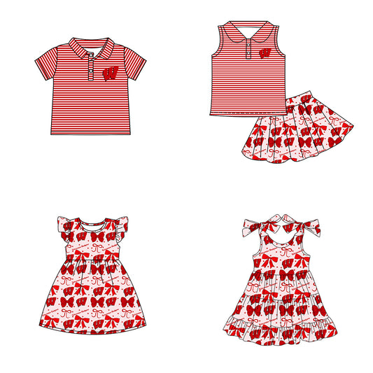 ( Moq 5 each style ) Baby Boy Girl Toddler W Team Bows Sibling Shirt Dress Set