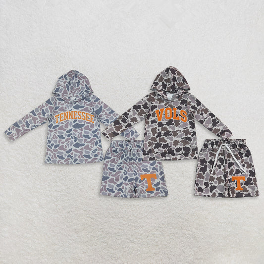Sibling Baby Boy Kids Grey Long Sleeves Camo Hoodie Shirts Shorts Team Sets RTS