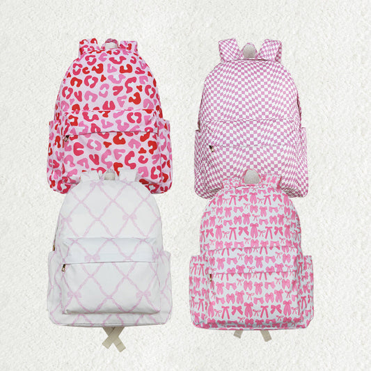 Baby Girl Kids Pink Leopard Bows Plaid Backpack Sibling Bags