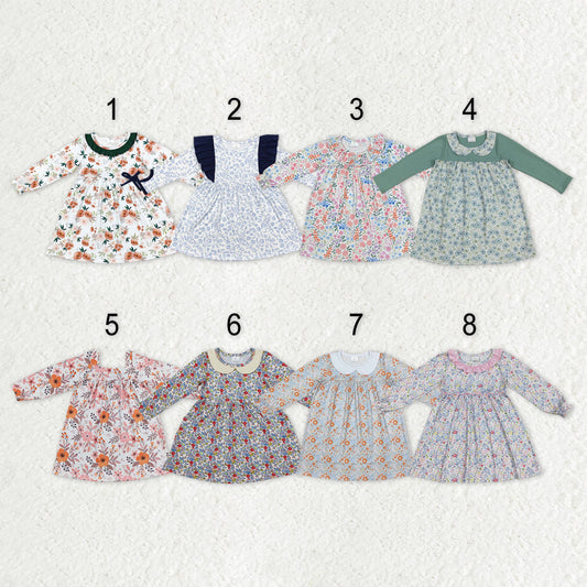 Sibling Baby Girls Kids Long Sleeves Flowers Knee Length Dresses RTS