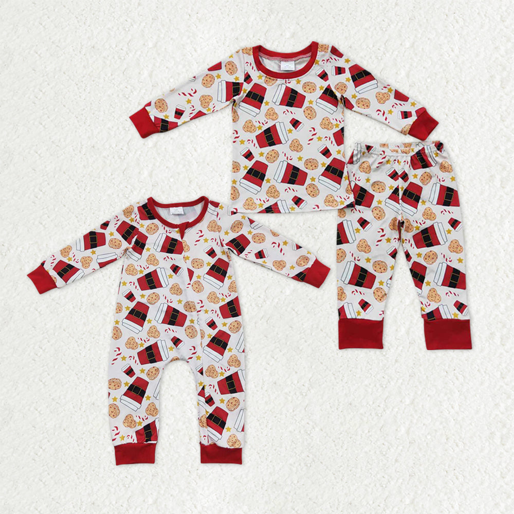 Sibling Baby Boys Kids Christmas Cookie Long Sleeves Zipper Romper Pajamas Set Clothes RTS