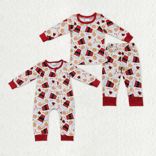 Sibling Baby Boys Kids Christmas Cookie Long Sleeves Zipper Romper Pajamas Set Clothes RTS