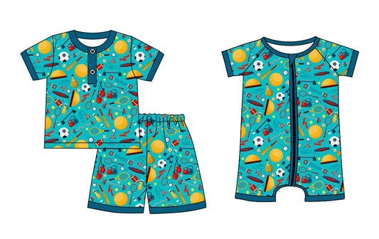 Baby Boy Short Sleeves Ball Game Green Sibling Romper Set ( Moq 5 Each Style ) 1.10