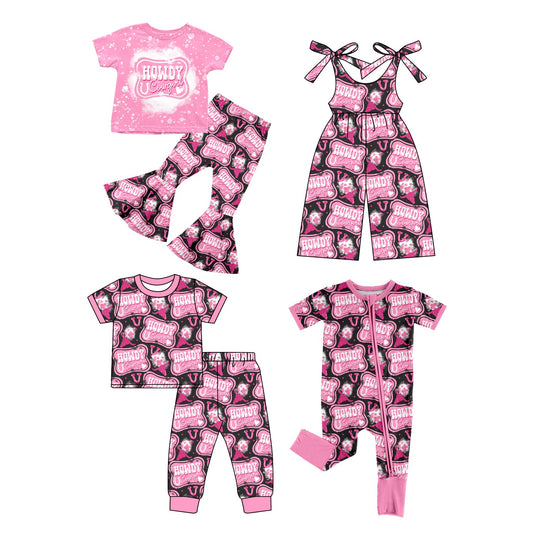Baby Girl Western Howdy Cow Pink Sibling Romper Jumpsuit Set ( Moq 5 Each Style ) 12.23