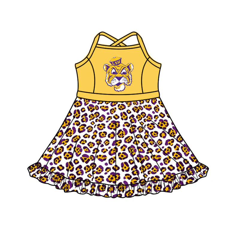 ( Moq 5 ) Sibling Baby Girls Kids Sleeveless Tiger Leopard Built-in Shorts Team Dress Clothes