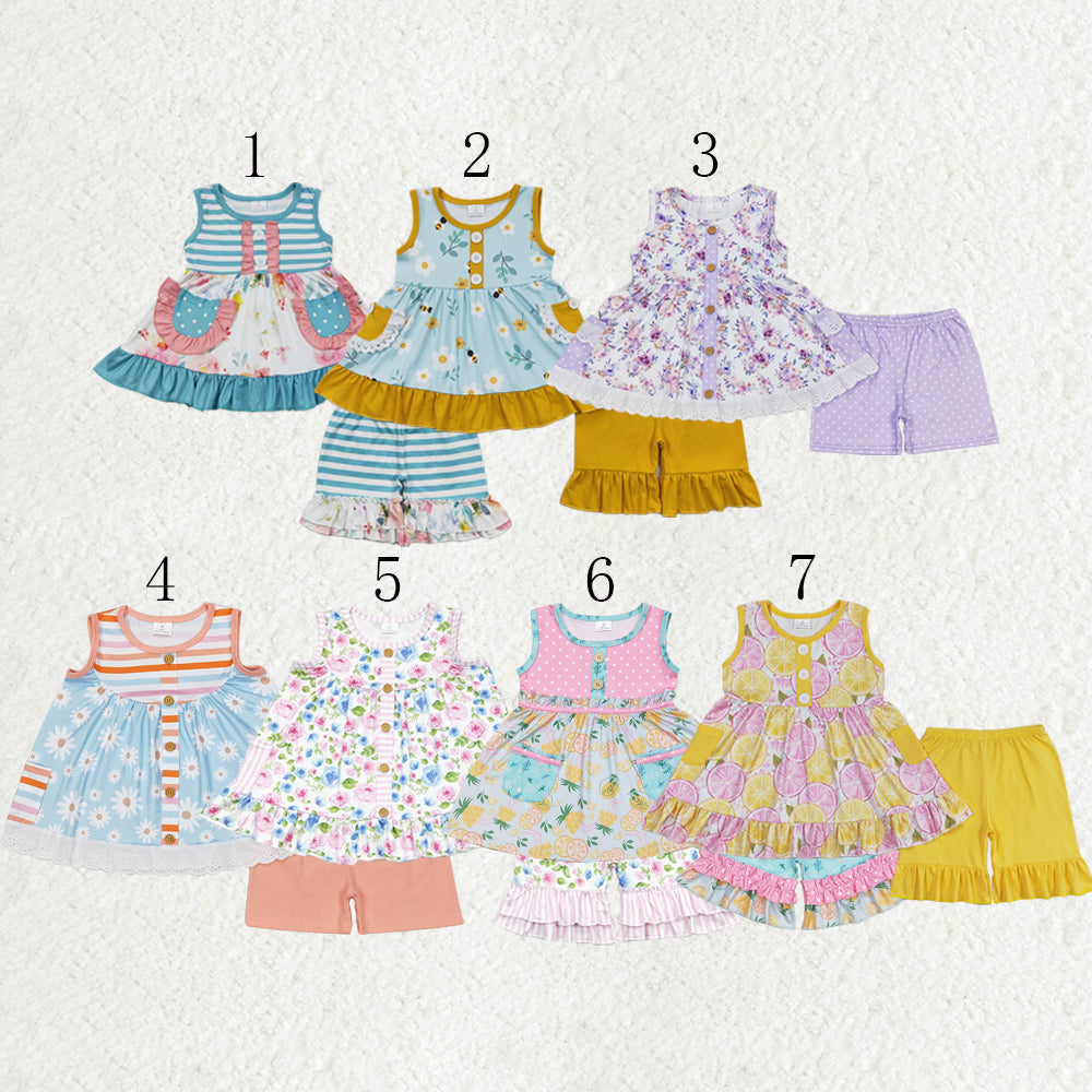 Baby Girl Sleeveless Flower Pockets Tunic Ruffle Shorts Set Sibling Clothes RTS