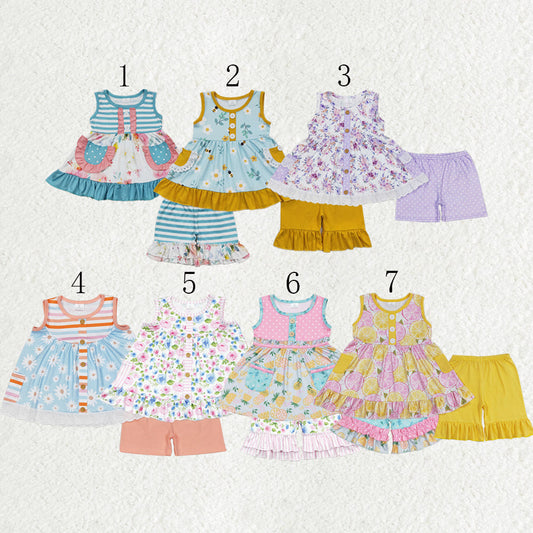 Baby Girl Sleeveless Flower Pockets Tunic Ruffle Shorts Set Sibling Clothes RTS