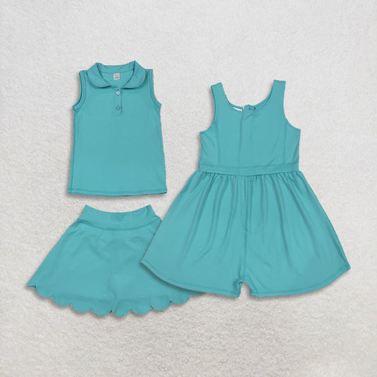 Sibling Toddler Girls Sleeveless Yoga Active Shorts Green Jumpsuit Set RTS