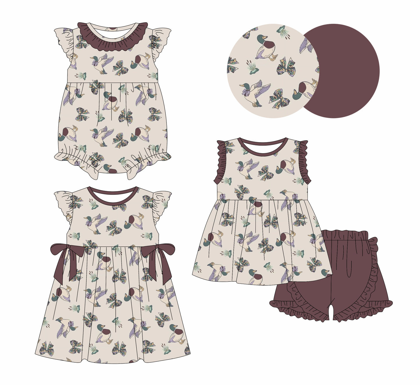 Baby Girl Bows Ducks Sibling Romper Dress Set ( Moq 5 Each Style ) 2.11