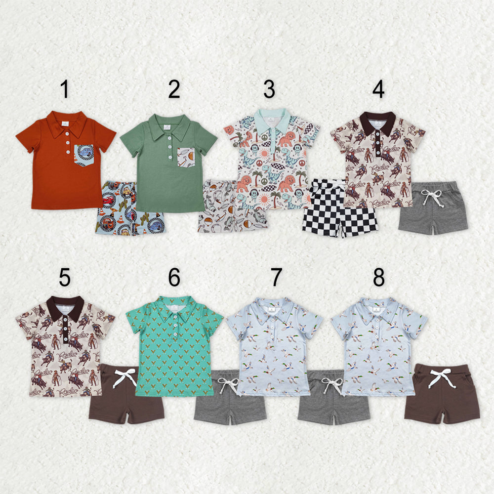 Boys Kids Short Sleeves Button Polo Shirt Pockets Shorts Sibling Outfit Clothes Set RTS
