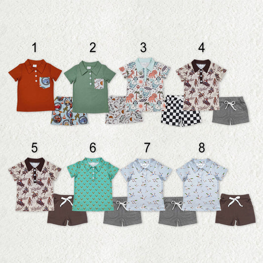 Boys Kids Short Sleeves Button Polo Shirt Pockets Shorts Sibling Outfit Clothes Set RTS