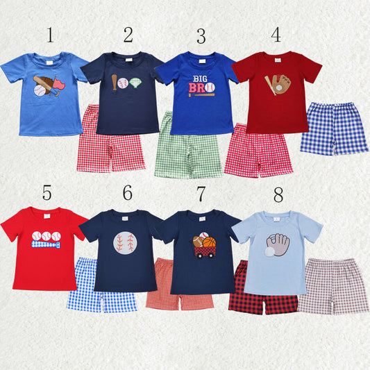 Baby Boy Short Sleeves Embroidery Baseball Shirt Shorts Sibling Set Clothes RTS