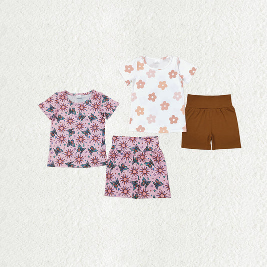 Baby Girl Short Sleeve Flower Butterfly Shirt Biking Shorts Sibling Clothes Set RTS