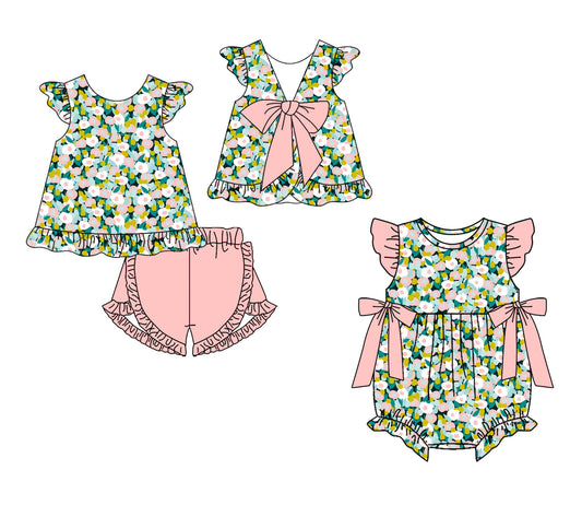 ( Moq 5 Each Style ) Sibling Baby Girls Kids Flower Bows Tops Shorts Set Romper Summer Clothes
