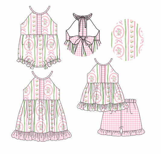 Baby Girl Halter Bows Flower Sibling Romper Dress Set ( Moq 5 Each Style ) 2.20