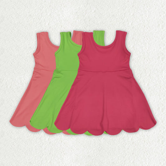 Baby Girl Sleeveless Sleeveless Colorful Sibling Ruffle Yoga Active Knee Length Dress  RTS