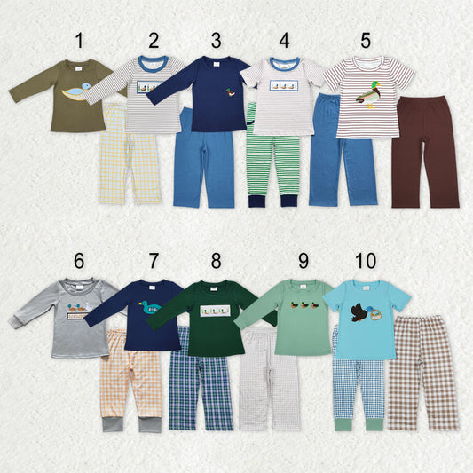 Sibling Baby Boys Embroidery Ducks Shirt Pants Hunting Clothes Sets RTS