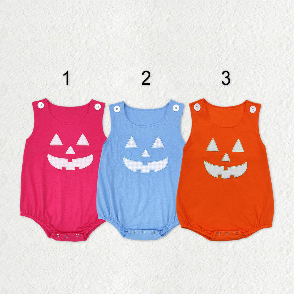 Sibling Boys Girls Infant Halloween Embroidery Ghost Pumpkins Romper RTS