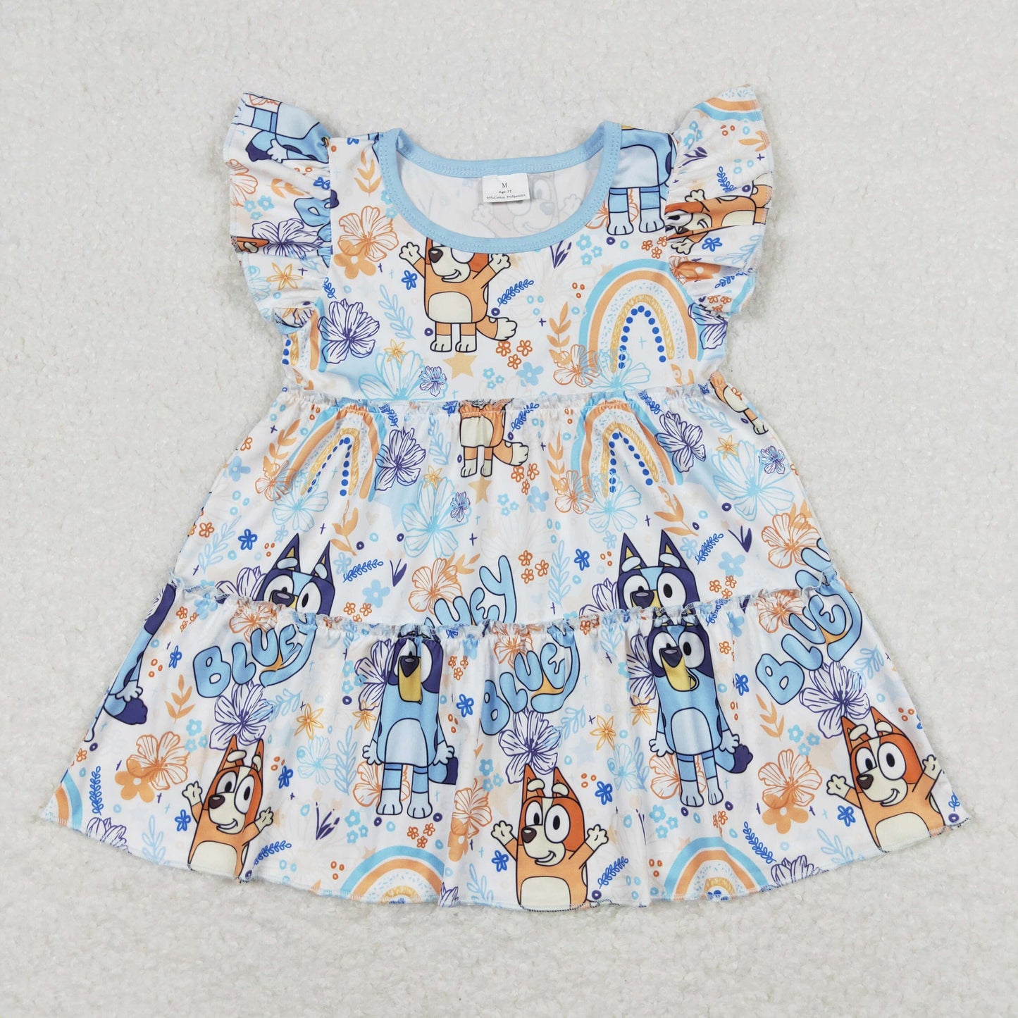 Baby Girl Flutter Short Sleeves Dogs Rainbow Floral Tunic Tops