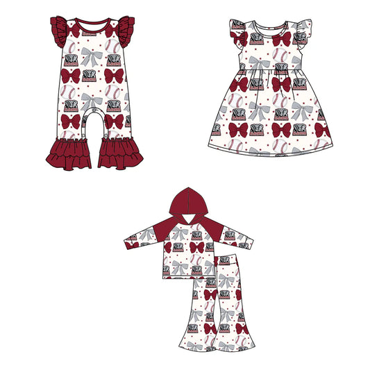 ( Moq 5 each style ) Baby Girl Toddler Team Bows Baseball Elefante Sibling Romper Dress Set 6.13