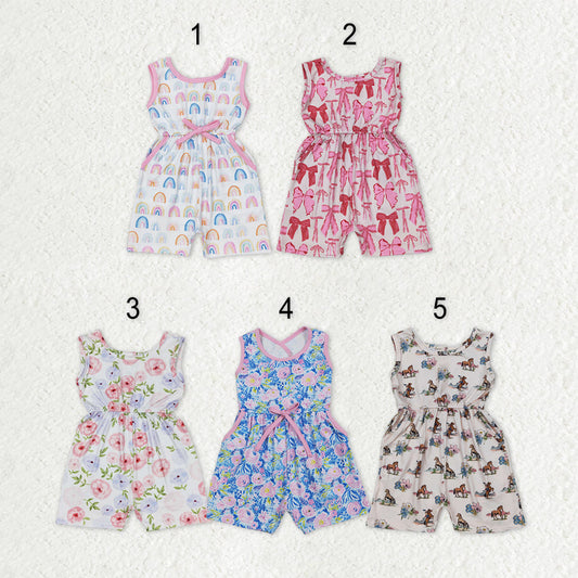 Sibling Baby Girls Kids Sleeveless Flowers Bows Shorts Jumpsuits Summer Clothes RTS