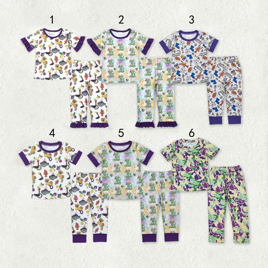 Sibling Baby Boys Girls Short Sleeves Mardi Gras Shirt Pants Pajamas Sets RTS