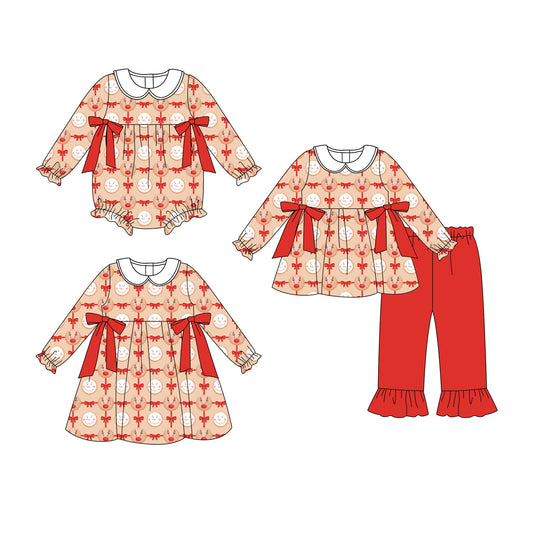 ( Moq 5 Each Style ) Baby Girl Toddler Christmas Bows Sibling Romper Dress Set