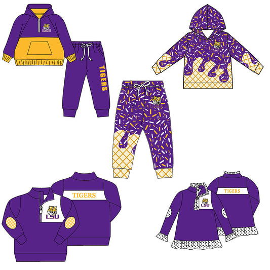 ( Moq 5 each style ) Baby Boy Girl Team Tiger Sibling Purple Shirt Pants Set 8.20