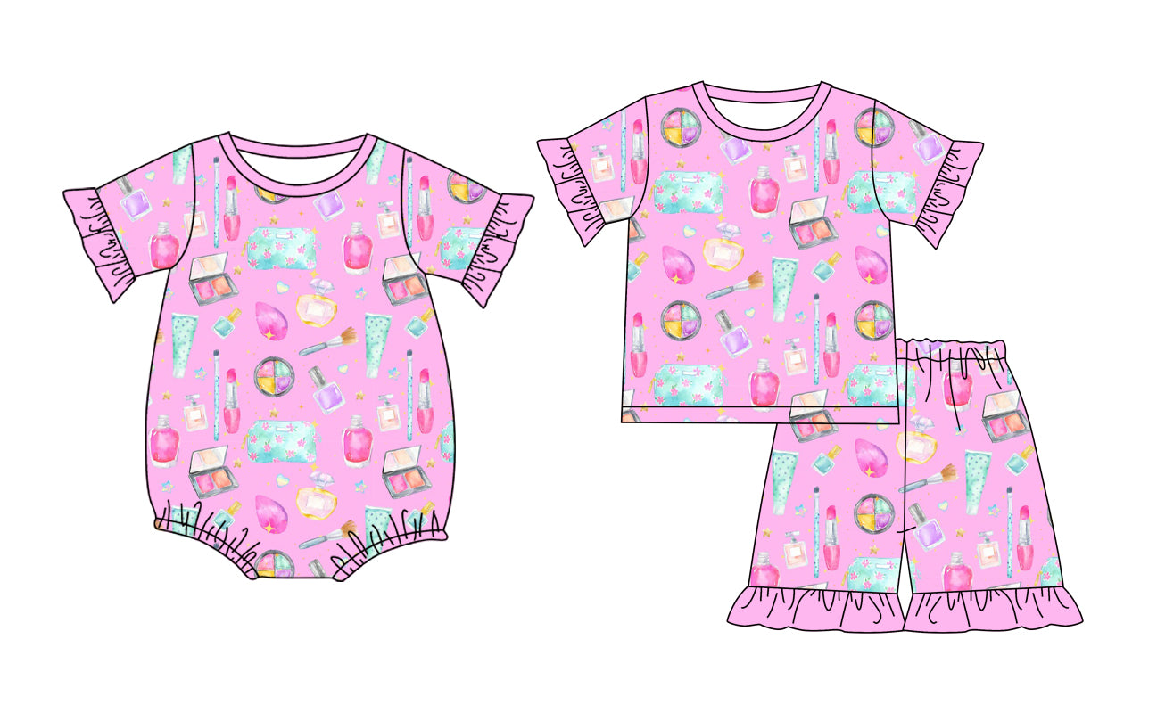 ( Moq 5 Each Style ) Sibling Baby Girls Kids Short Sleeves Tops Shorts Pink Set Romper