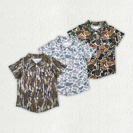 Baby Boy Short Sleeves Buttons Pockets Camo Shirt Sibling Clothes Tops RTS