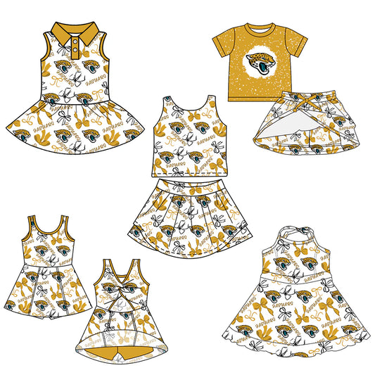 ( Moq 5 each style ) Baby Girl Toddler Team Bows Leopard Sibling Skort Dress Set 6.11