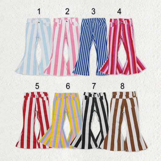 Sibling Girls Kids Colorful Stripes Bell Denim Jeans Pants Bottom RTS