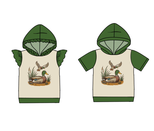 ( Moq 5 Each Style ) Baby Boy Girl Short Sleeves Ducks Sibling Green Hoodie Shirt 4.23
