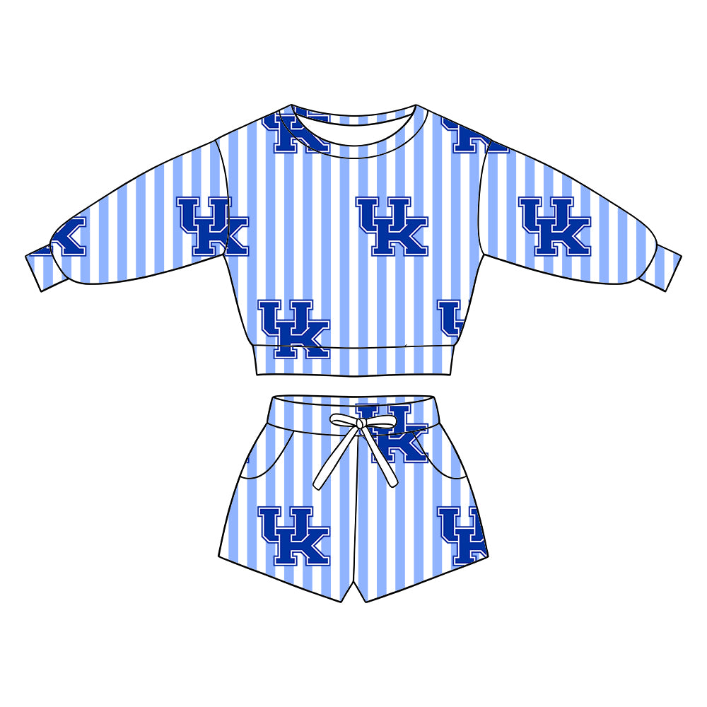 ( Moq 5 ) Baby Girls Kids Long Sleeves Shirt Pockets Shorts Team Set Clothes
