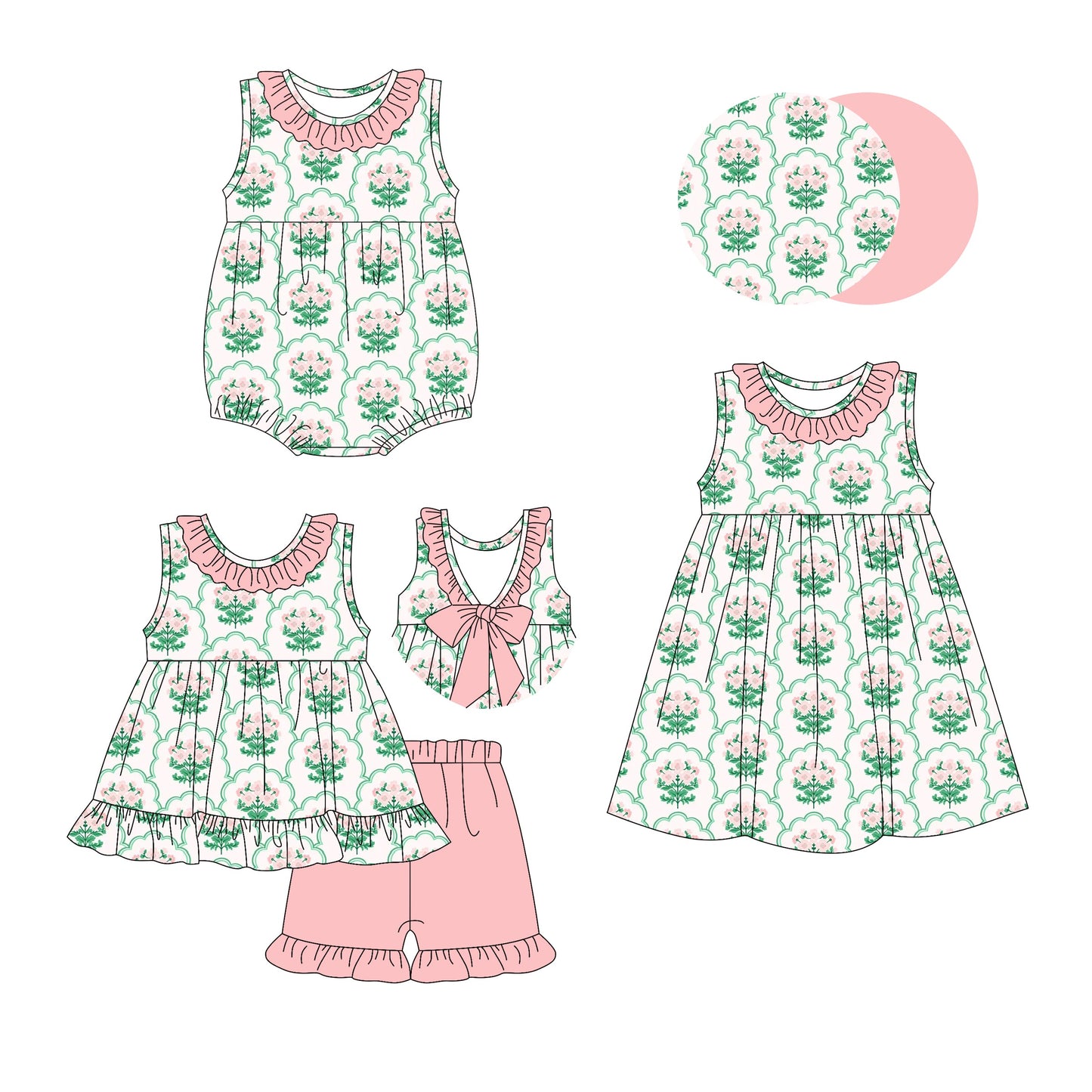 Baby Girl Flower Ruffle Sibling Romper Dress Set ( Moq 5 Each Style ) 2.25