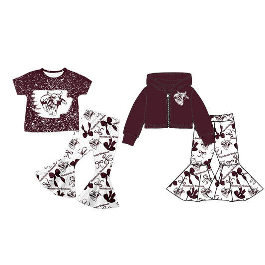 ( Moq 5 each style ) Baby Girl Team Sibling Cow Bows Dress Set 7.23