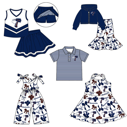 ( Moq 5 each style ) Baby Boy Girl Team Cheer Sibling Shirt Bows Jumpsuit Dress Set 7.30