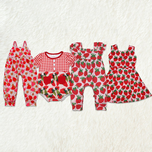Baby Girl Strawberry Flower Sbling Summer Romper Dress Clothes RTS