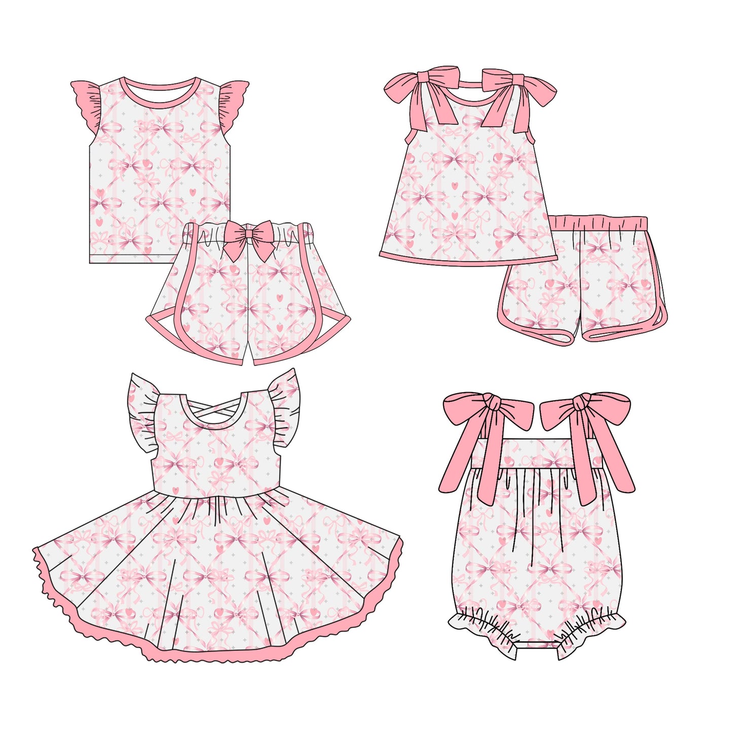 Baby Girl Summer Pink Bows Sibling Romper Dress Set ( Moq 5 Each Style ) 3.13