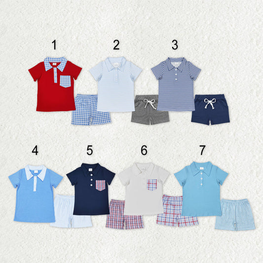 Toddler Boys Short Sleeves Buttons Polo Shirt Tops Pockets Shorts Sibling Clothes Set RTS