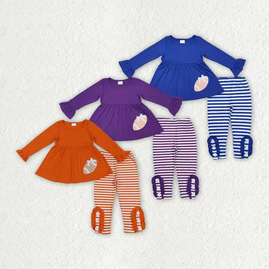 Sibling Baby Girl Long Sleeves Embroidery Football Team Tunic Stripes Pants Set RTS