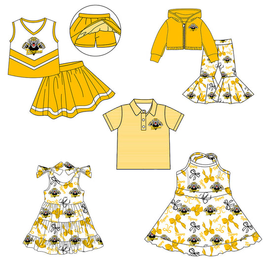( Moq 5 each style ) Baby Boy Girl Team Cheer Sibling Shirt Tigers Bows Dress Set 8.4