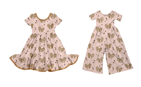 ( Moq 5 Each Style ) Baby Girls Kids Short Sleeves Sibling Leopard Bows Dress Jumpsuit