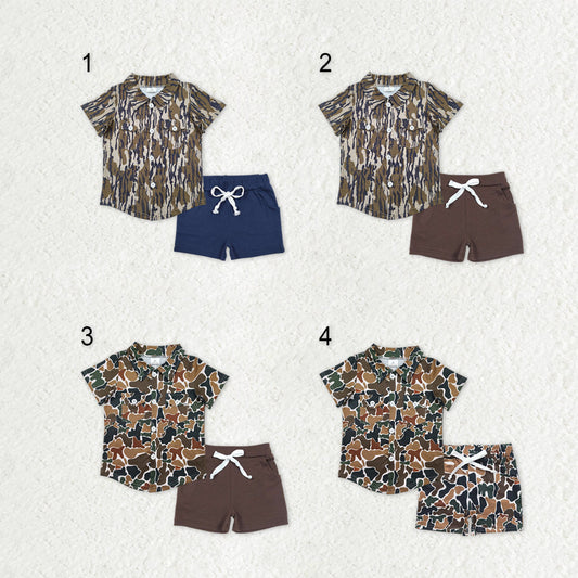 Kids Boys Camo Buttons Shirt Pockets Shorts Sibling Set Clothes RTS