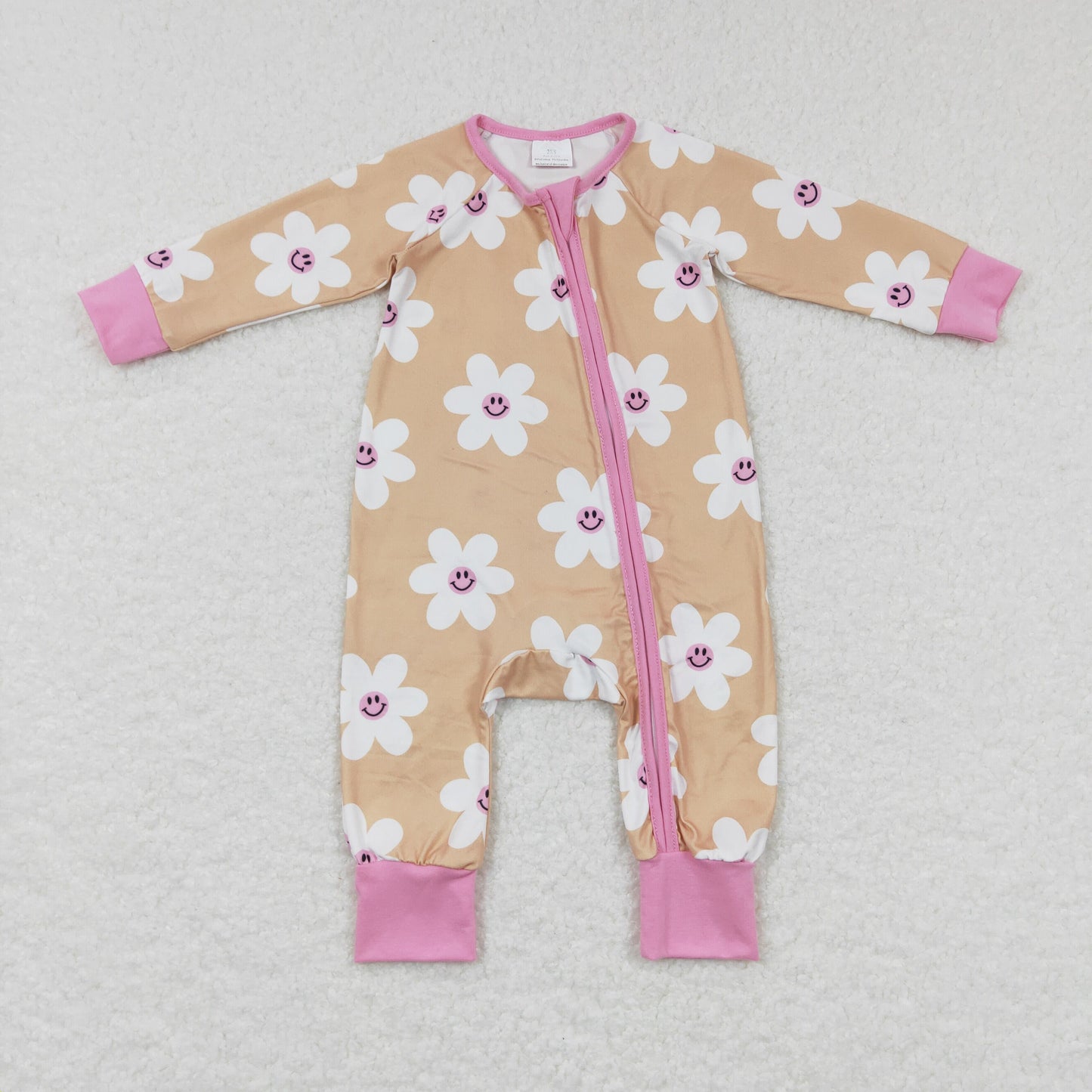 LR0732 Baby Girl Long Sleeves Floral One Piece Zipper Romper